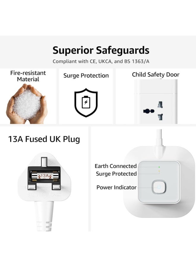 TYCOM Power Cord Strip Surge Protector with USB  2 Type C Extension Cord Flat Plug with 8 AC Outlet and 2 USB 2 Type C Small Desktop Station Compact Socket 2 Tiers Grey and White. - Image 3